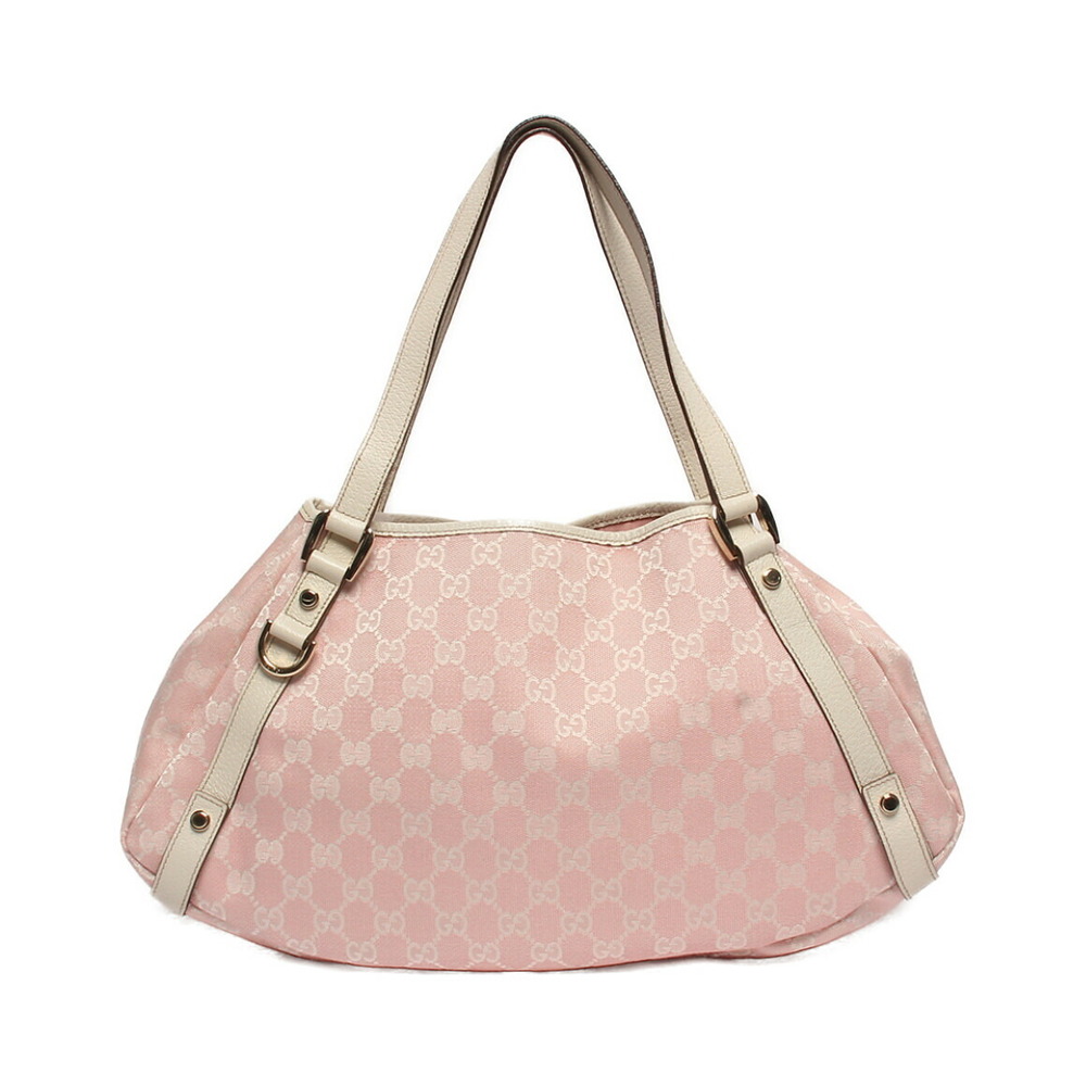 Gucci Abbey GG Canvas Calfskin Tote Bag pink ivory